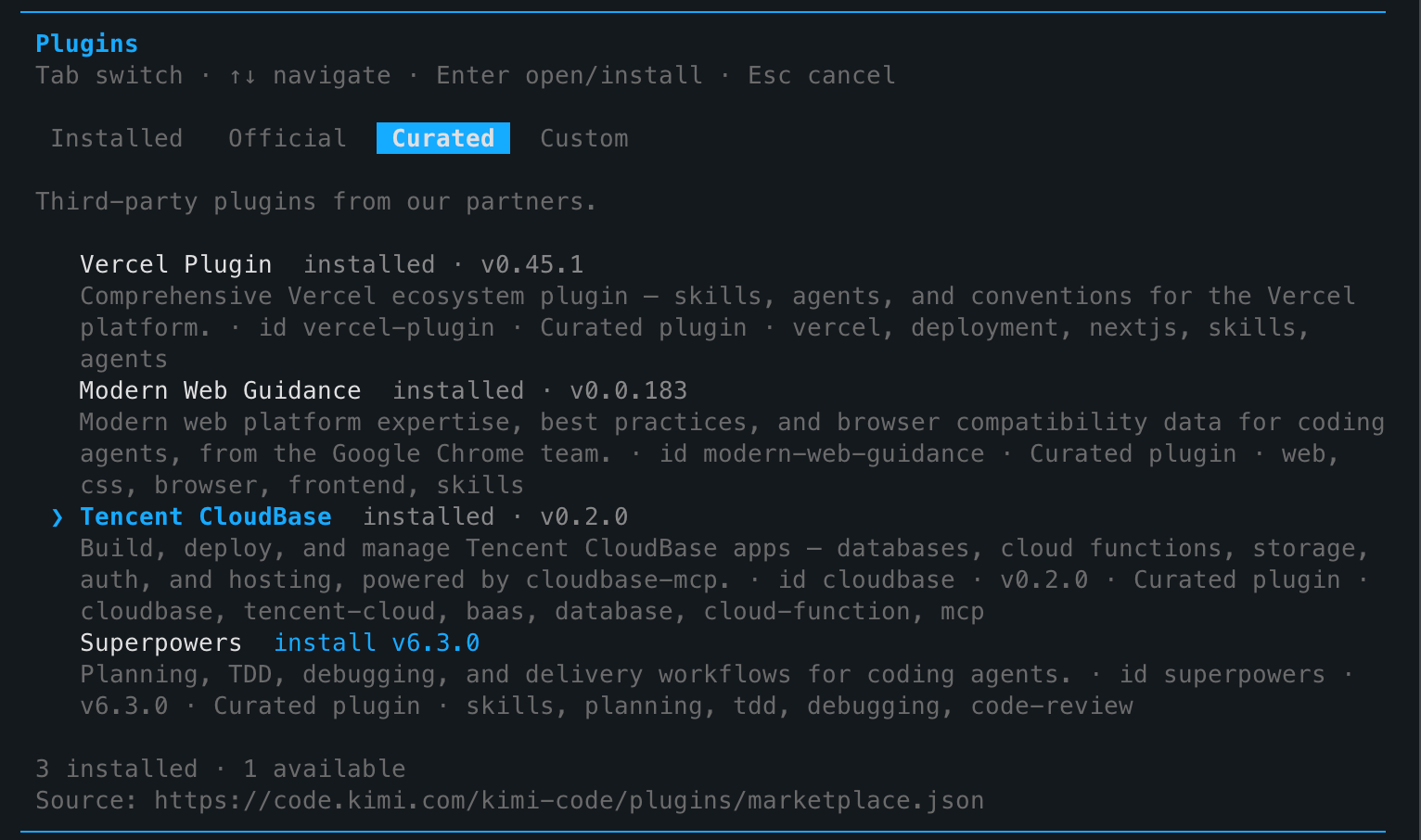 Kimi Code plugin panel